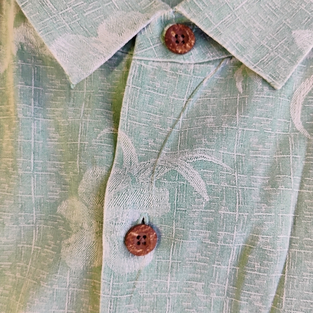 Tommy Bahama Silk Hawaiian Shirt Mens XXL Turquoise Tropical Florals Camp Beach - Picture 7 of 12